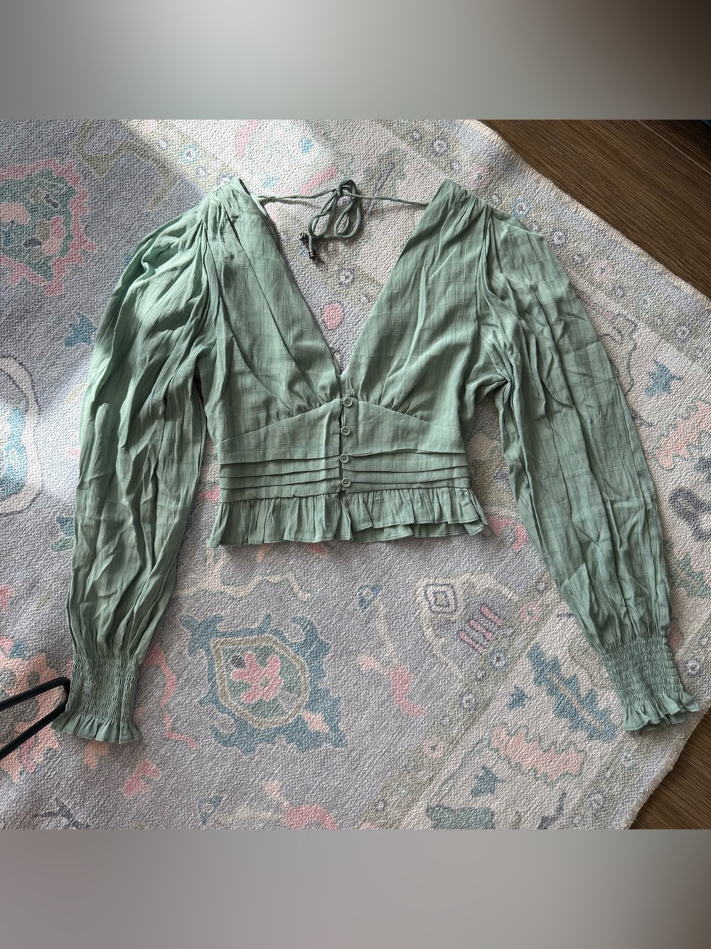 Sage Green Cropped Peasant Blouse